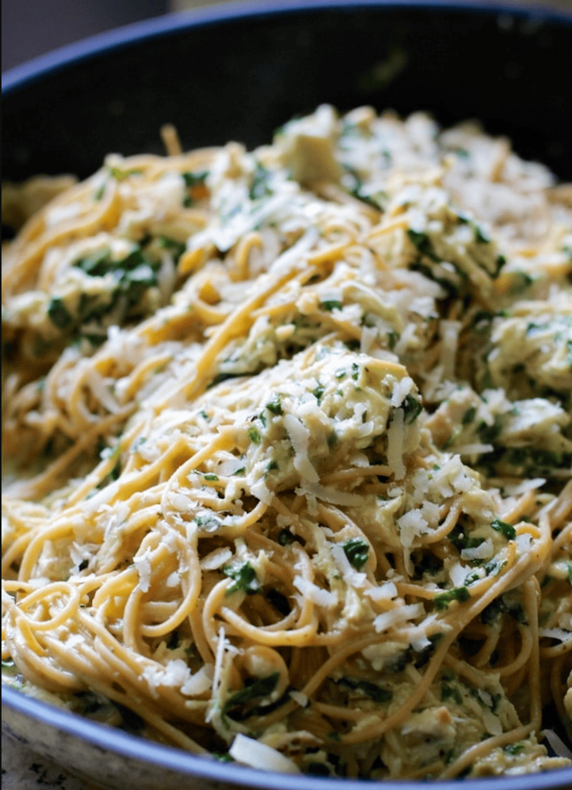 Garlic Chicken & Kale Spaghetti in pot